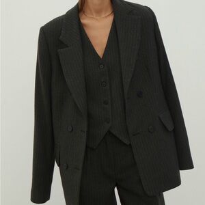 Women's double-breasted woolen jacket in a gray-green stripe The Lace brand